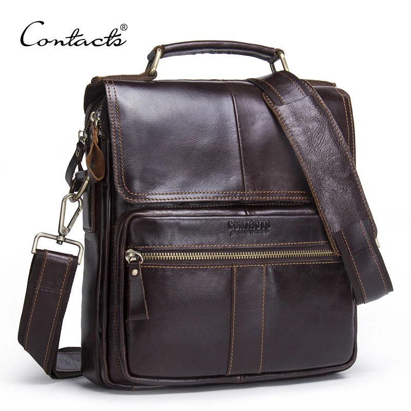 CONTACT'S Brand Design Genuine Leather Shoulder Bag Men Crossbody Messenger Bags Vintage Men's Handbag Bolsos Male For 9.7