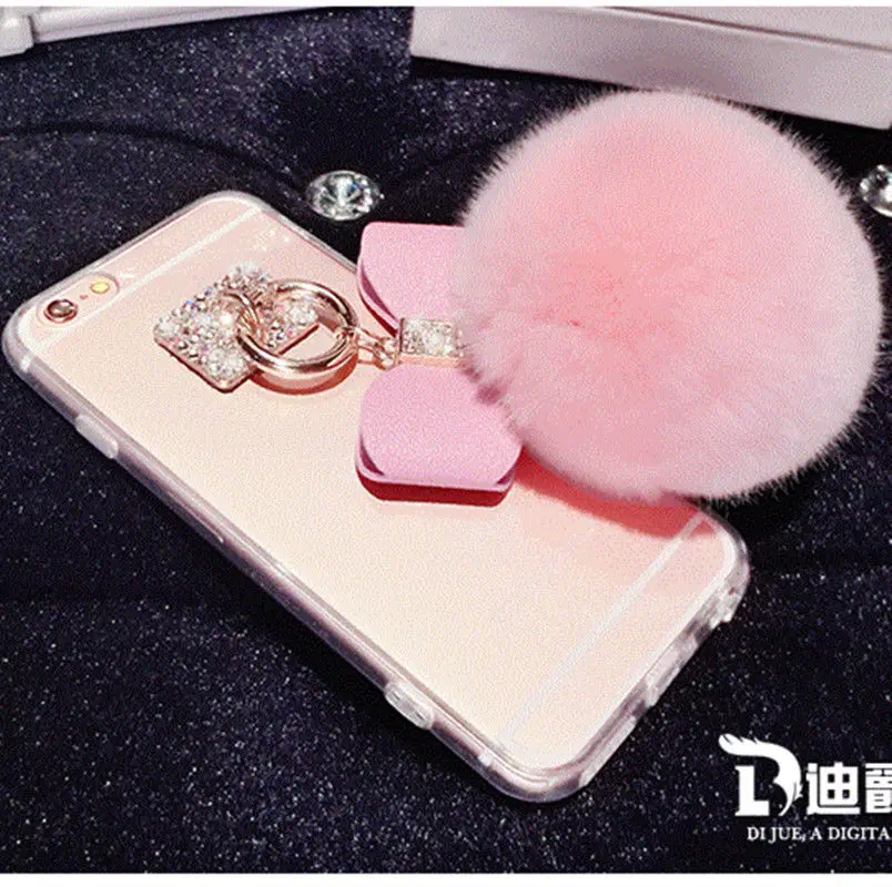 For Huawei Mate 10 Hot Luxury Chrome Clear Bling Diamond Bowknot Plush Ball Charm Phone Case Cover P20 Pro |
