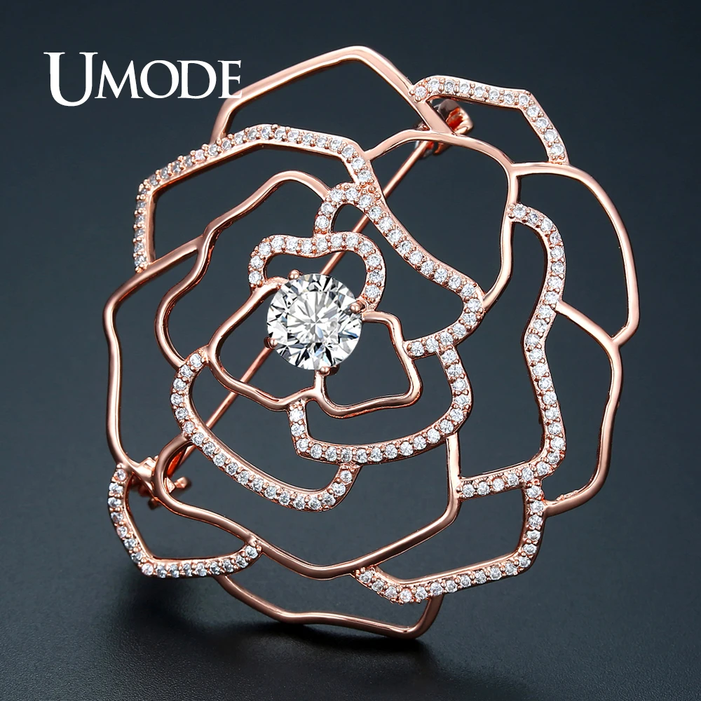 Женская Винтажная брошь UMODE большая цвета розового золота в форме полого цветка