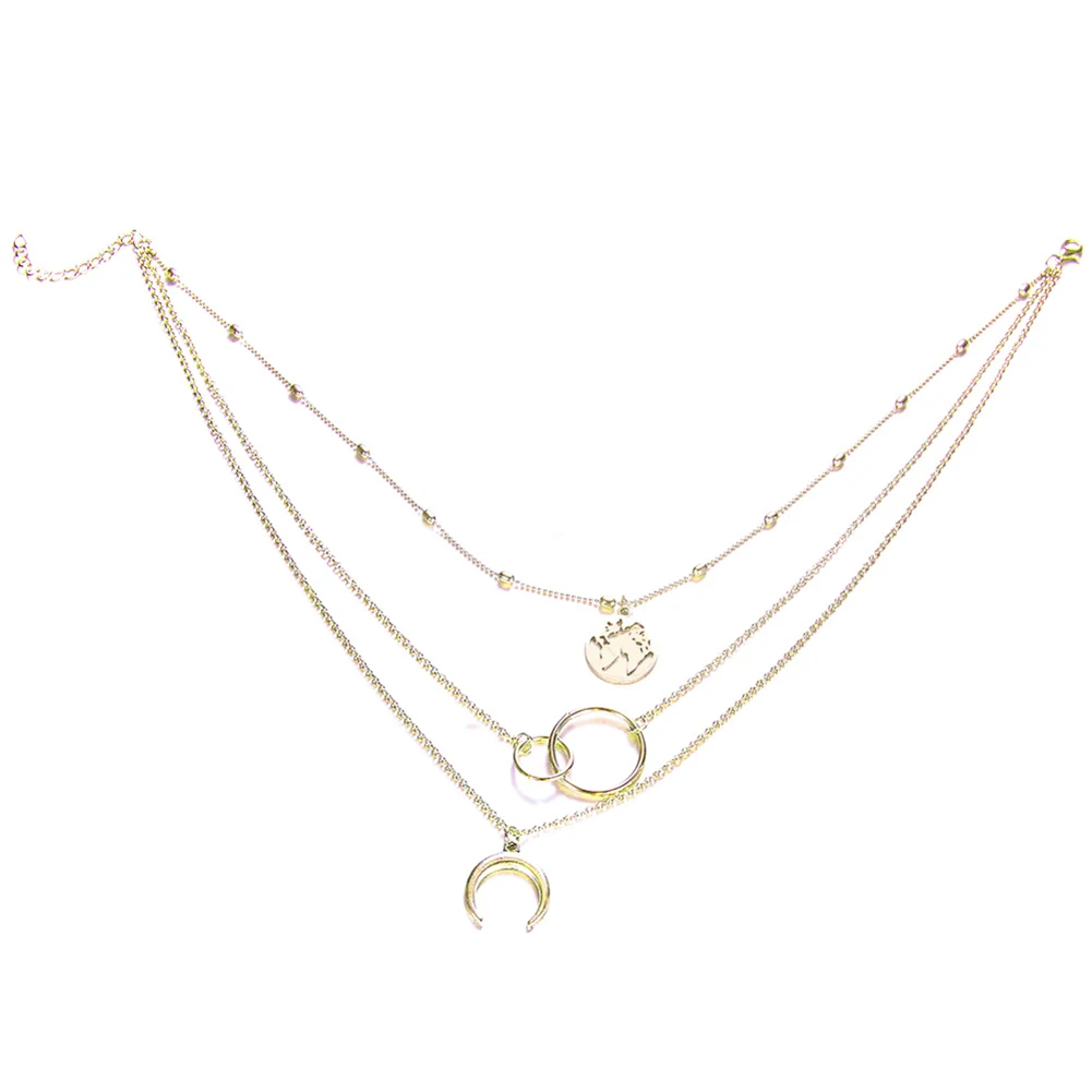 Женская Ретро Луна карта мира круг кулон многослойное серебряное ожерелье