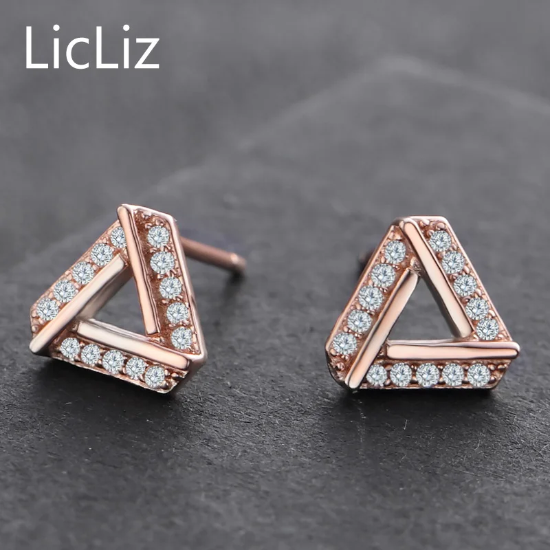 LicLiz 925 Sterling Silver Triangle Earrings For Women Post Ear Piercing Studs Geometric Pave Cubic Zirconia Stud Earings LE0338 | Украшения