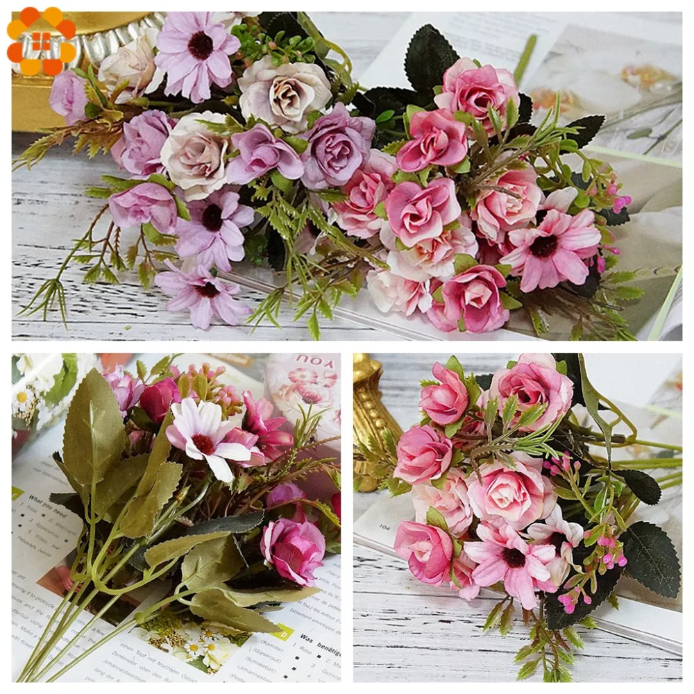 1Bouquet Colorful Artificial European Silk Flowers Daisy&ampRose Flower Bouquet For DIY Wedding Party Decor Home Vases Decorations | Дом и сад