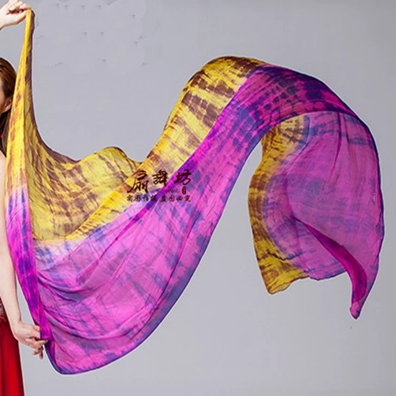 

hot selling handmade tie-dyed pure silk veils for dancing nice dancing Silk Scarf Shawls women belly dance silk Scarf