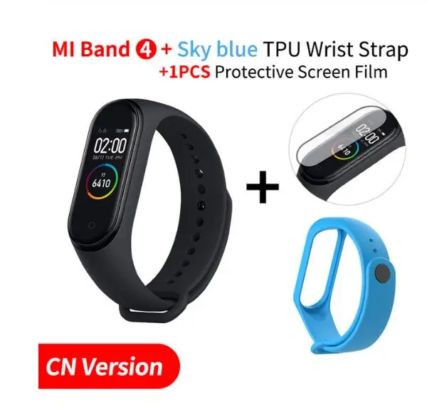 light blue and film Xiaomi Mi 4 смарт-браслет цветной экран пульсометр фитнес черный смарт-браслет музыка Bluetooth 5,0 водонепроницаемый браслет - Цвет: light blue and film
