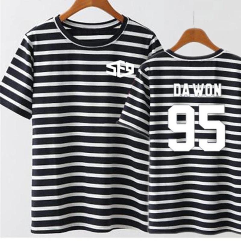 Mainlead Kpop SF9 футболка в полоску унисекс DAWON HWIYOUNG хлопковая ощущение|Футболки| |