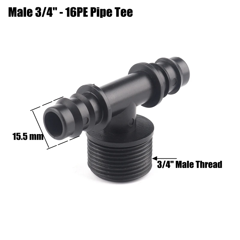 Male 3l4 In-16mm Tee 5 шт. 1/" 3/4" резьбовые тройники соединители 16 20 25 мм ПЭ Оросительная труба соединитель микро Оросительная Система соединители для водяной пагоды - Цвет: Male 3l4 In-16mm Tee