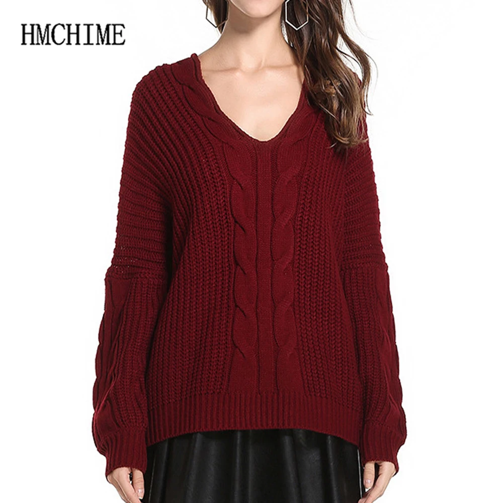 Loose Jacquard Women Sweater Double V Neck Pullovers Female Basic Tops Solid Ladies Cable-knit Shirt Classic Sweaters Mujer | Женская
