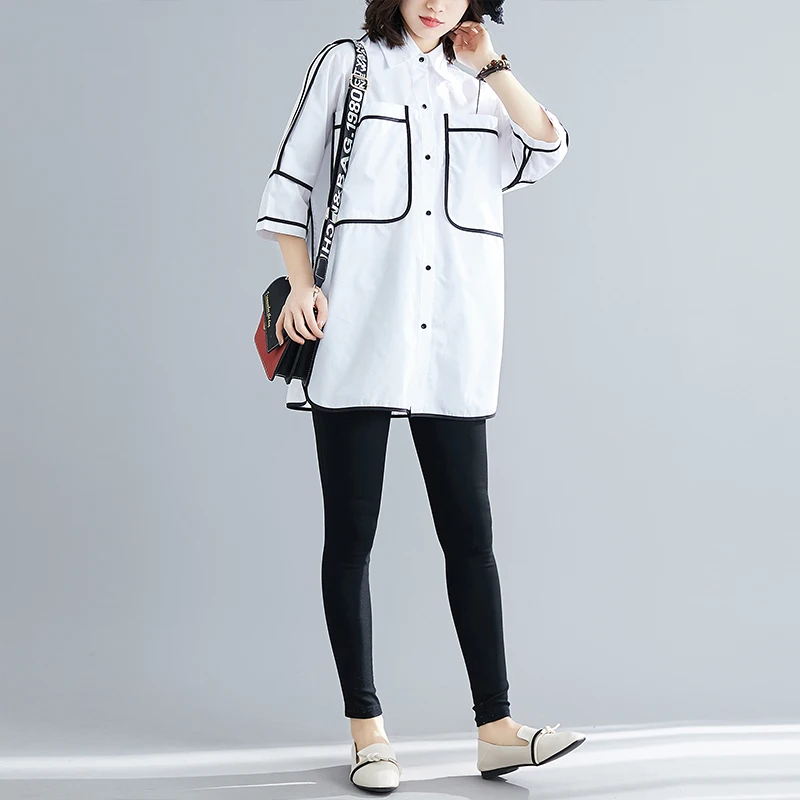 VM женские блузки хлопковая белая рубашка в мозаичном стиле с рукавами для женщин