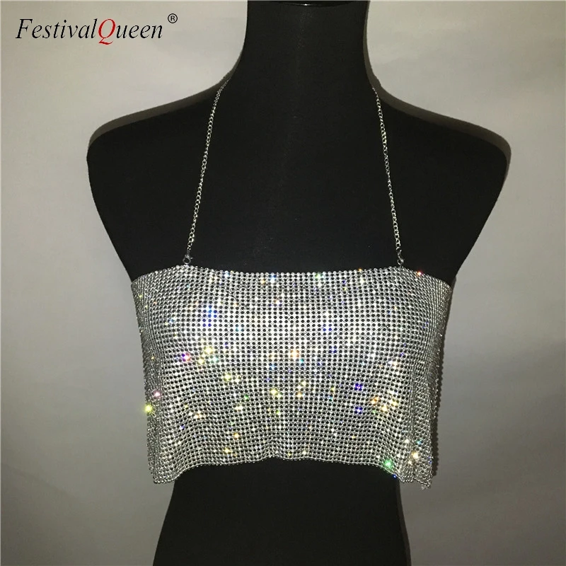 FestivalQueen, женские, стразы, Холтер, короткий топ, летние, сексуальные, одноцветные, открытая спина, Регулируемая Грудь, вечерние, укороченные, пляжные Топы