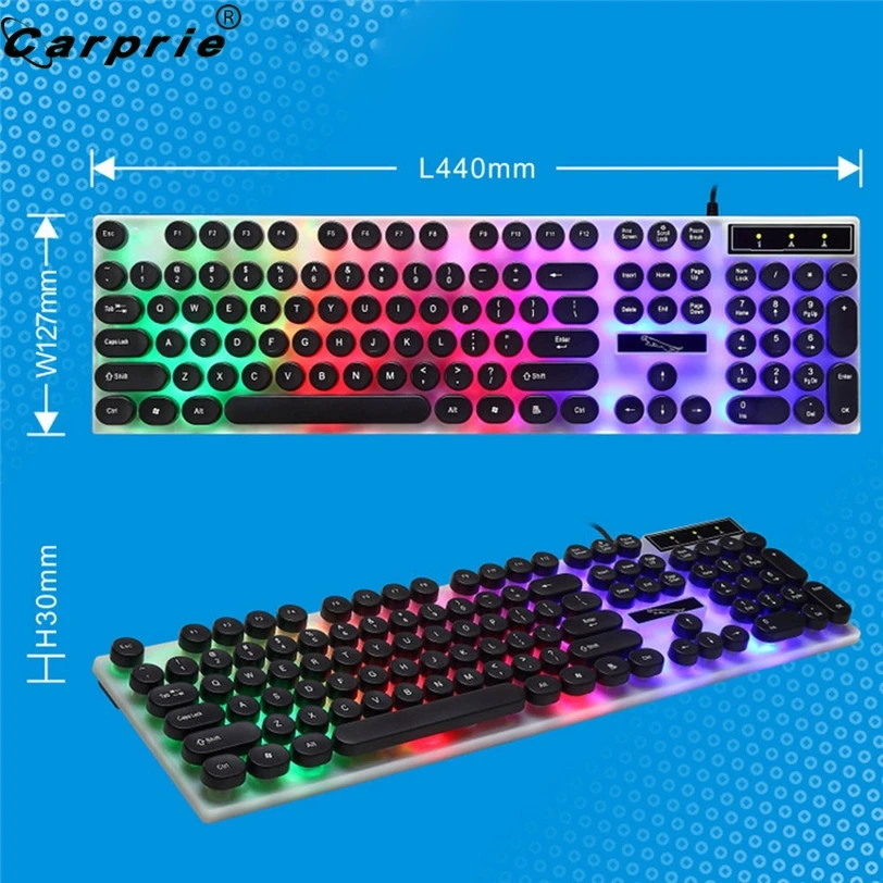 

CAPRPIE Waterproof Wired Keyboard 104 Round Keys Rainbow Backlight USB Gaming Keyboards for Laptop/Desktop/Smart Tv 907