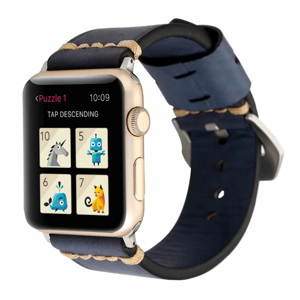 Итальянский кожаный ремешок для apple watch серии 4 3 2 1 Панк Натуральная кожа ремни