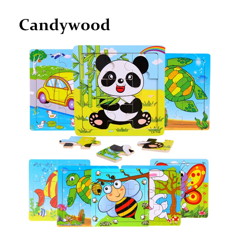 Candywood 3X3 см милые животные деревянные игрушки паззлы Детские Мультяшные Пазлы