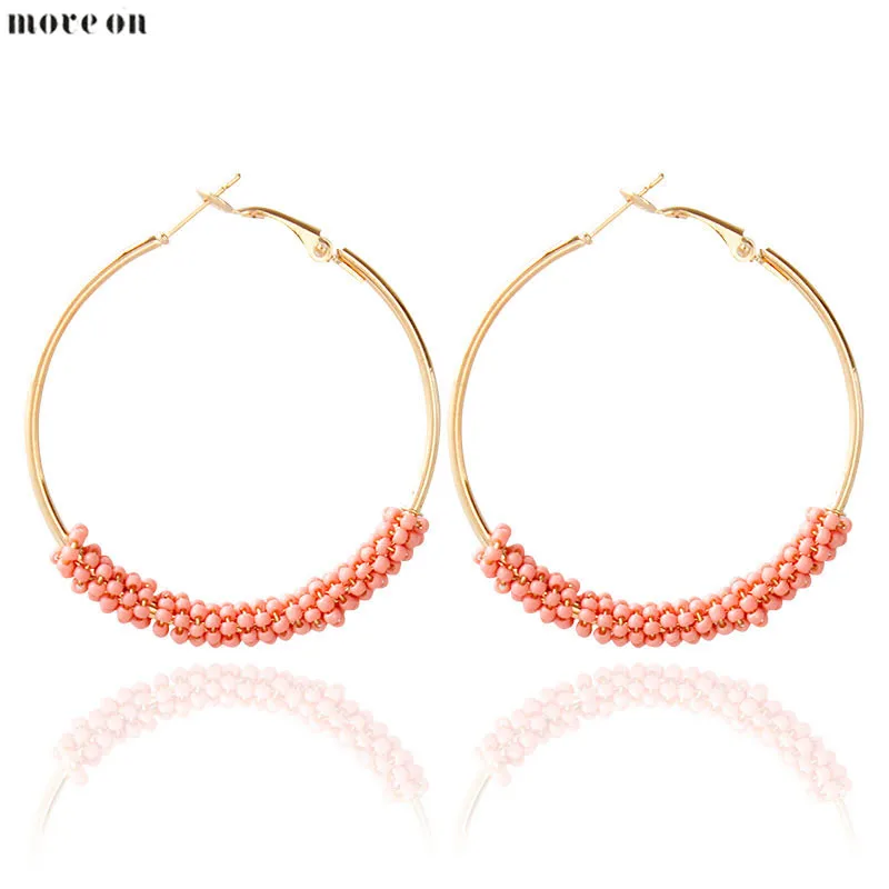 Богемные серьги в фольклорном стиле серии с разноцветными бусинами Крупные