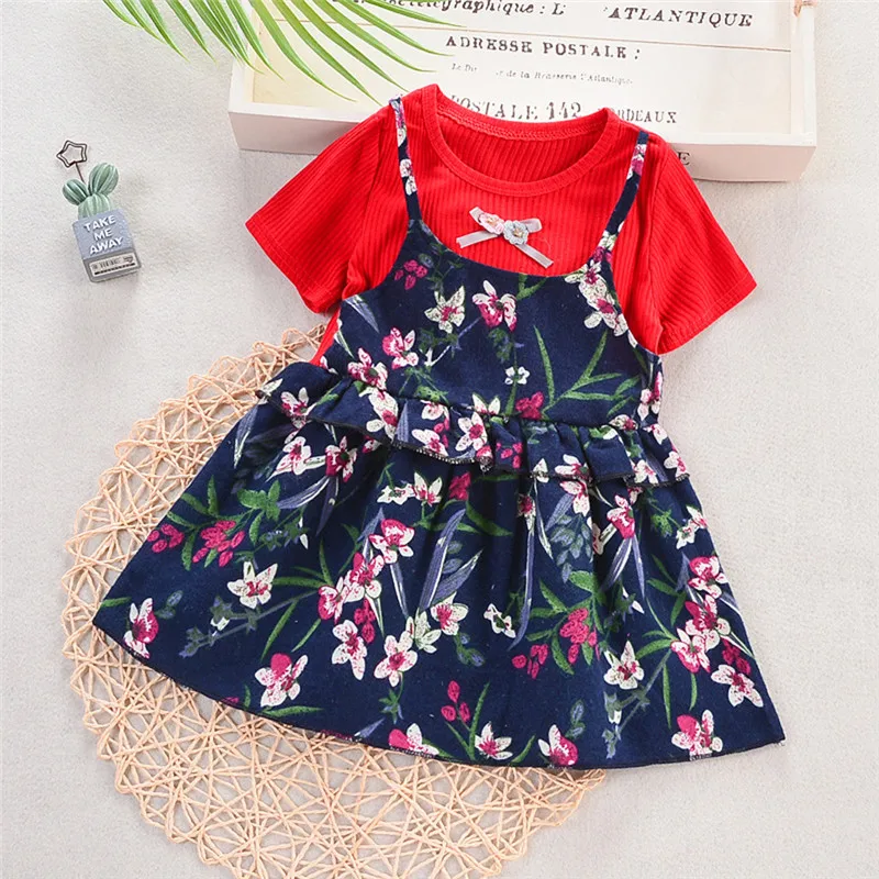 Новые летние платья принцессы с рюшами и цветочным принтом для маленьких девочек