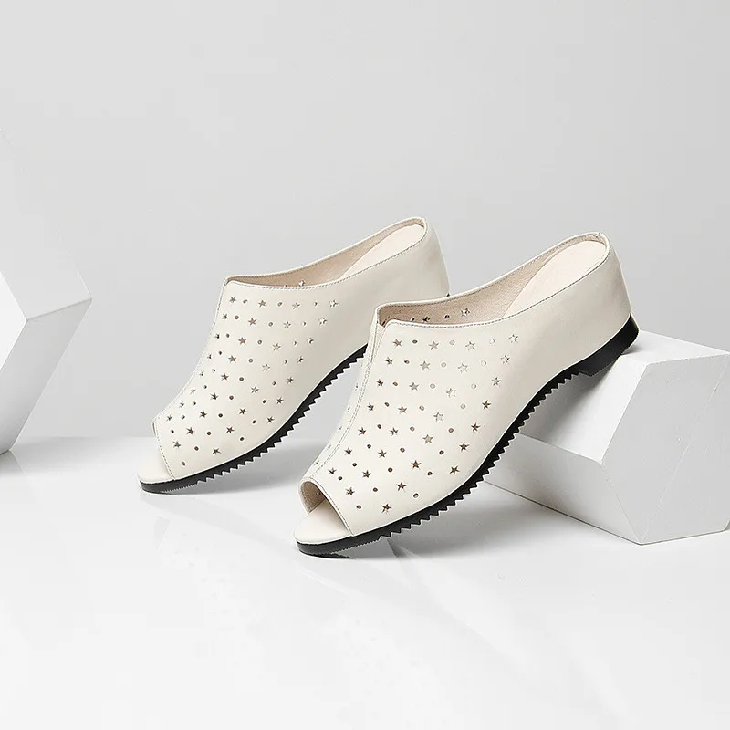 Женские туфли на каблуке DRFARGO летние из натуральной кожи танкетке 5 см с вырезами