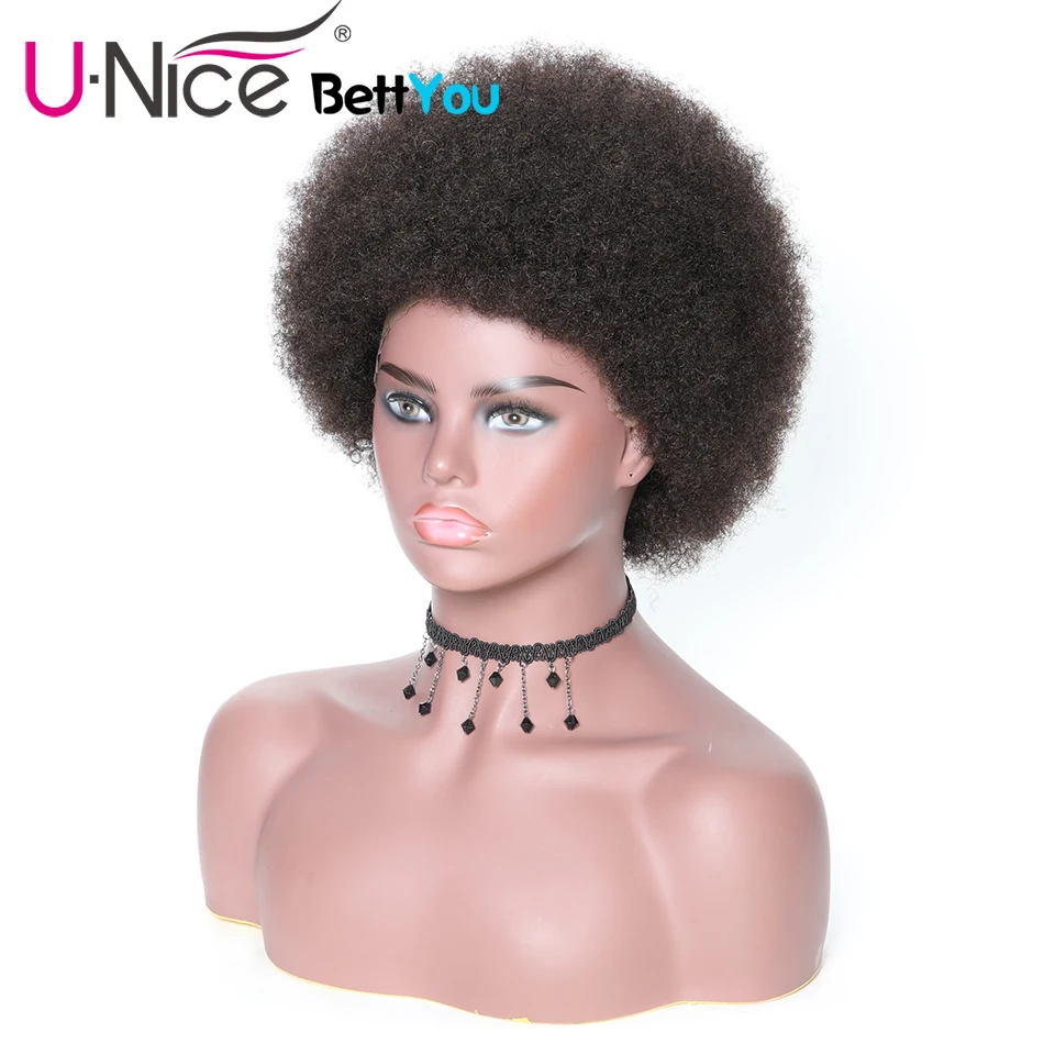 Unice hair Lace Front Human Hair Wigs Free Shipping Short Afro Kinky Curly Part 130% Density Remy | Шиньоны и парики