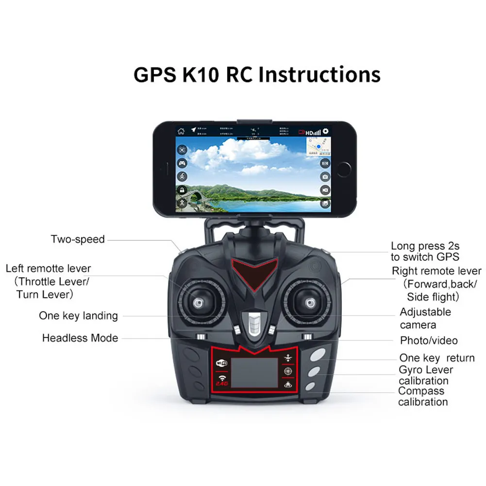 K10 gps Квадрокоптер WiFi fpv Дрон Регулируемая HD ESC камера широкий угол удержания высоты Квадрокоптер Дрон