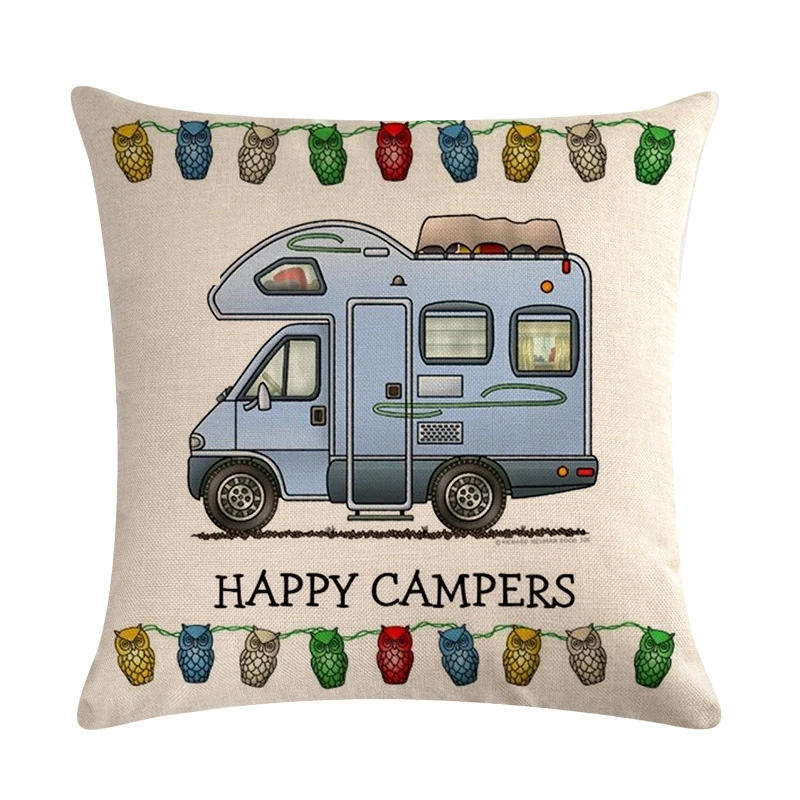 Happy Campers автомобильные льняные Чехлы для подушек Печатные Наволочки диванов