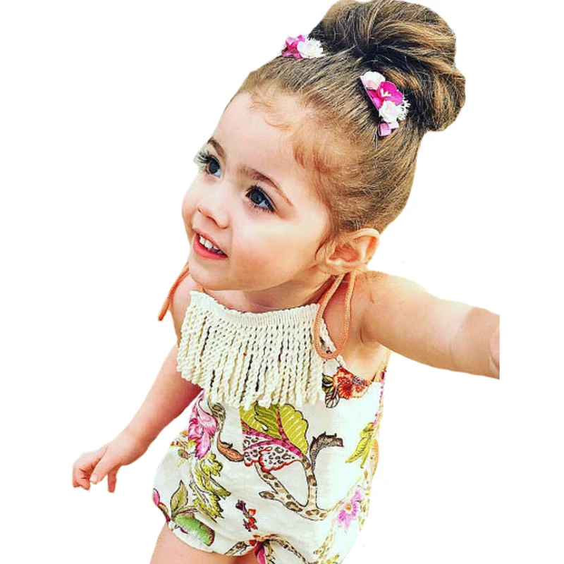 

SOSOCOER Girl Romper Summer 2017 Kawaii Tassel Floral Baby Girls Clothes Fshion Flower Sleeveless Kids Newborn Jumpsuit Rompers