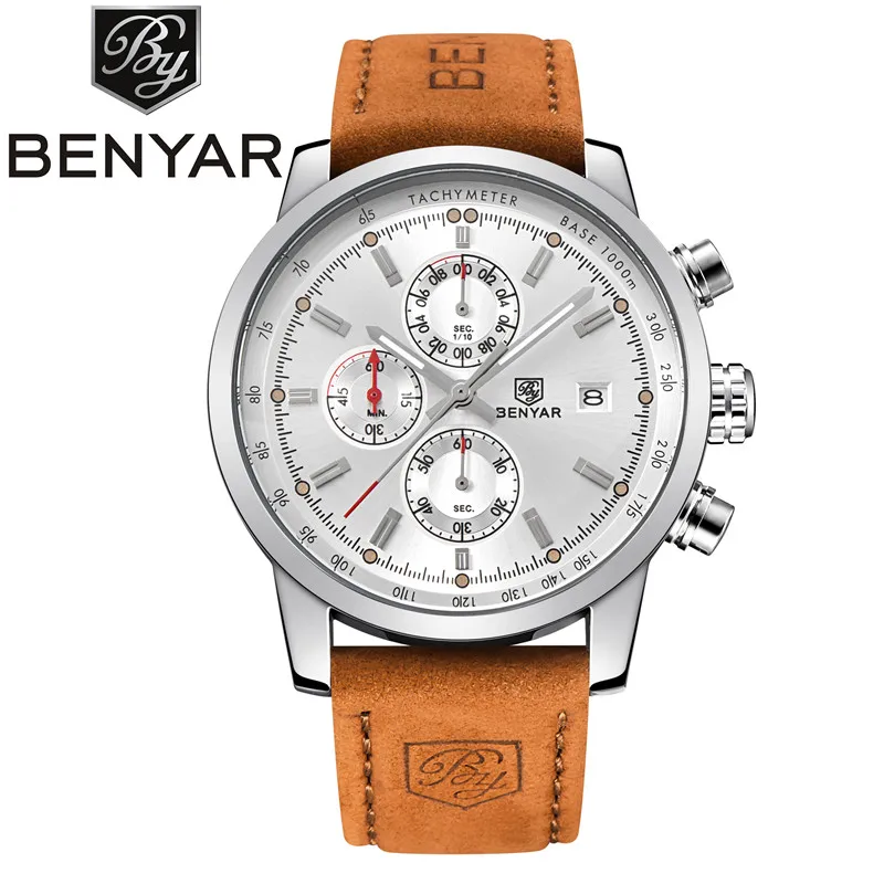 5102B06 without box Relogio Masculino BENYAR часы мужские Топ люксовый бренд хронограф спортивные мужские часы военные кожаные часы кварцевые наручные часы 5102 - Цвет: 5102B06 without box