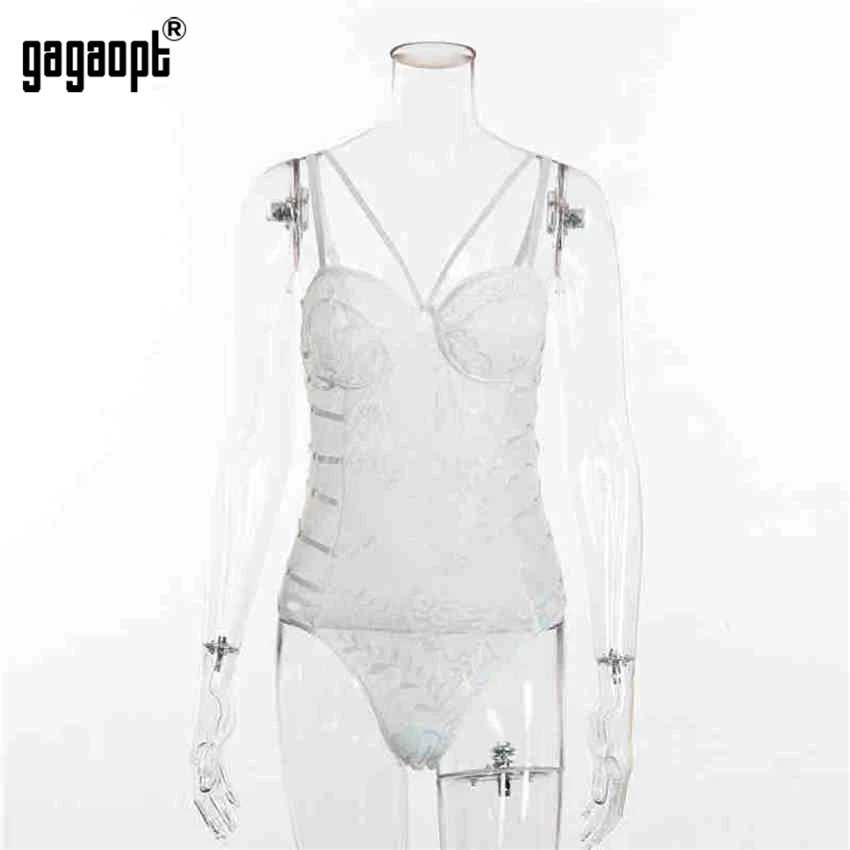 Gagaopt, сексуальный кружевной комбинезон, кнопка регулировки, перекрестная повязка, перспективный комбинезон, женский комбинезон, комбинезон, комбинезон для женщин, комбинезоны - Цвет: White