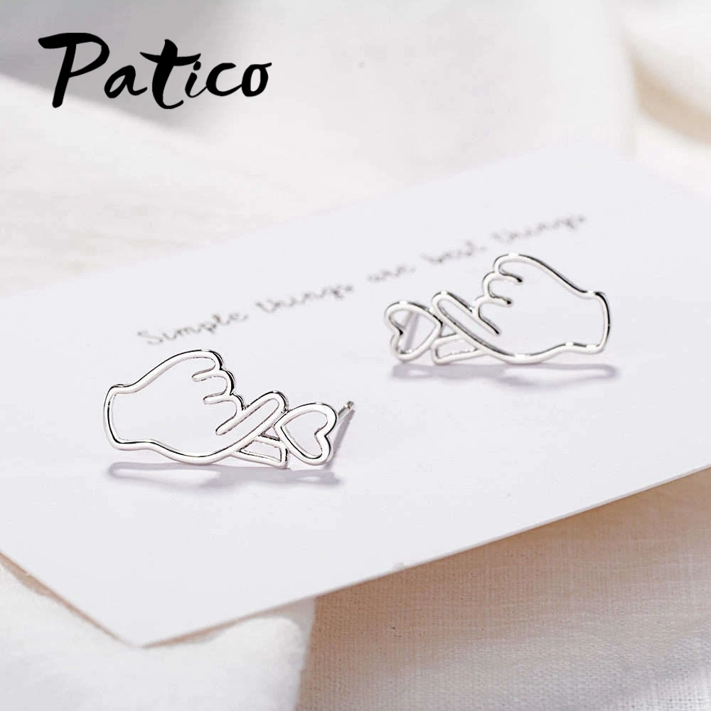 

Latest Romantic Style Hand&Heart Shape Hollow Design Women Stud Earrings For Women 925 Sterling Silver Party Jewelry