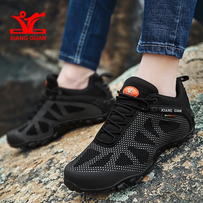 

Xiang Guan Outdoor men hiking shoes women Sport Shoe Mesh design Breathable Lovers Anti-skid Trekking Mountain Climbing Sneaker
