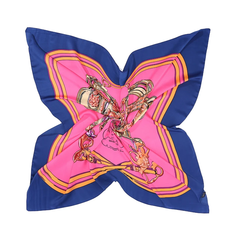 

POBING 100% Silk Scarf Women Square Scarves Wraps Double Dog Print Neckerchief Female Foulard Stain Silk Hijab Bufandas 2018 New