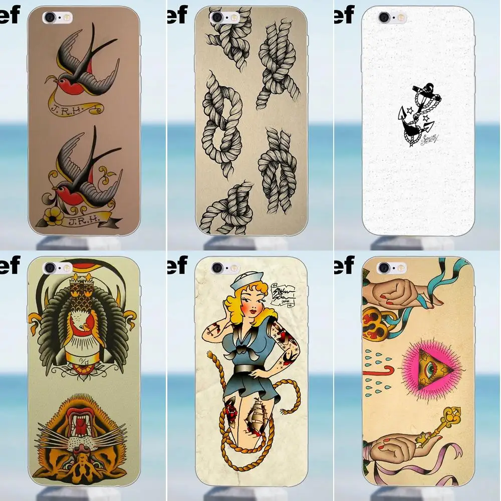 Моряк Джерри тату логотип для iPhone X 4 4S 5 5S 5C SE 6 6S 7 8 Plus Samsung Galaxy A3 A5 J1 J3 J5 J7 2016 2017 TPU