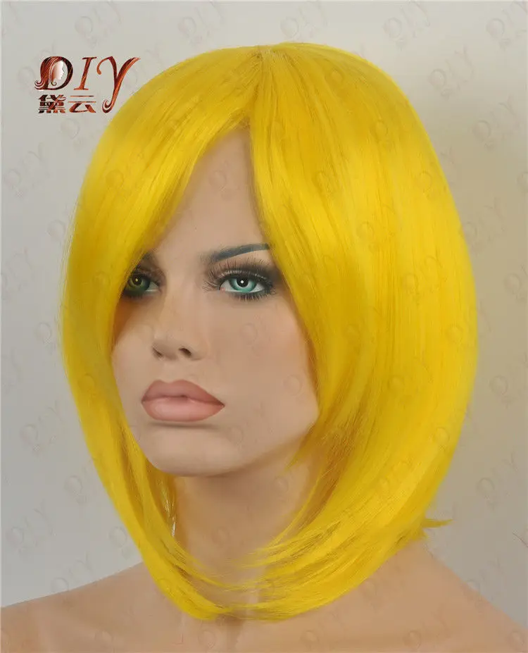 J001475 Прямой Парик Желтый Новый Женский Короткие Cos Костюм Партии Тепла Полный
