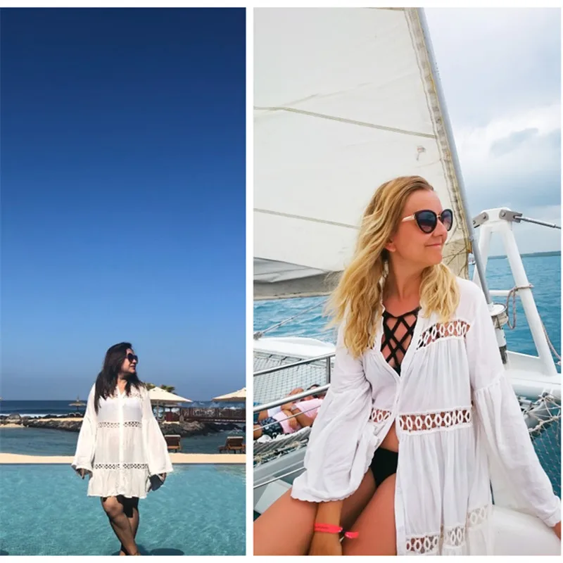 Cotton Tunic Beach Blouse 2019 White Bohemian Style Shirts Sexy Women Summer Blouses |