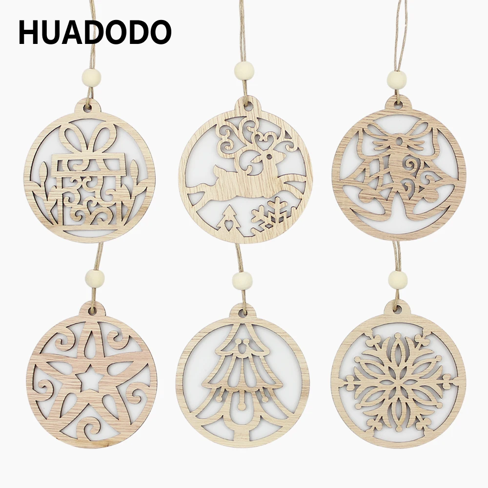 HUADODO 6 шт. деревянные Рождественские Подвески с кристаллами украшения для дома