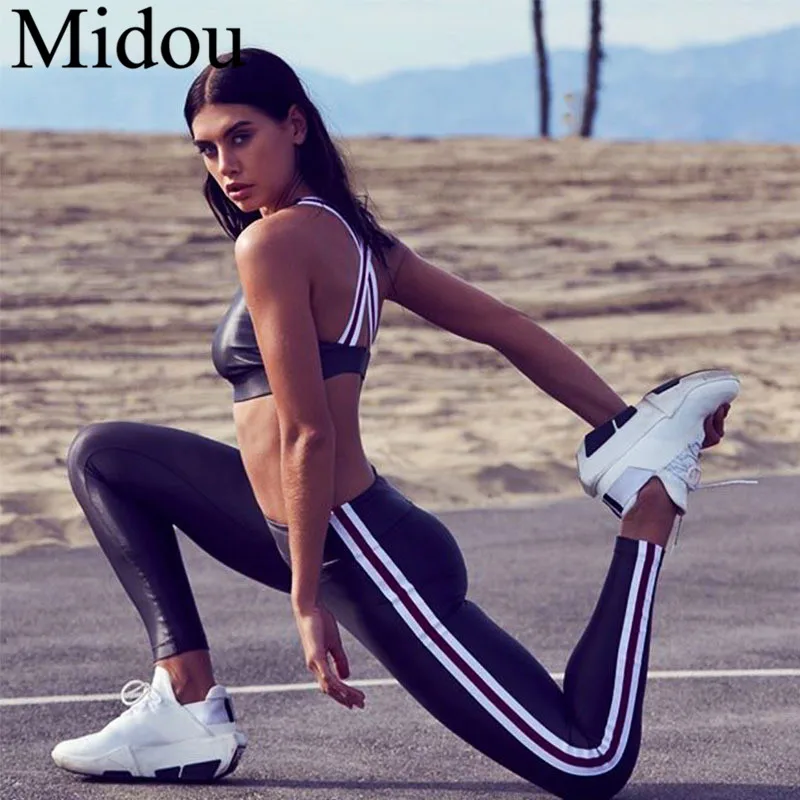 Midou PU спортивная одежда женский спортивный костюм комплект для бега йоги