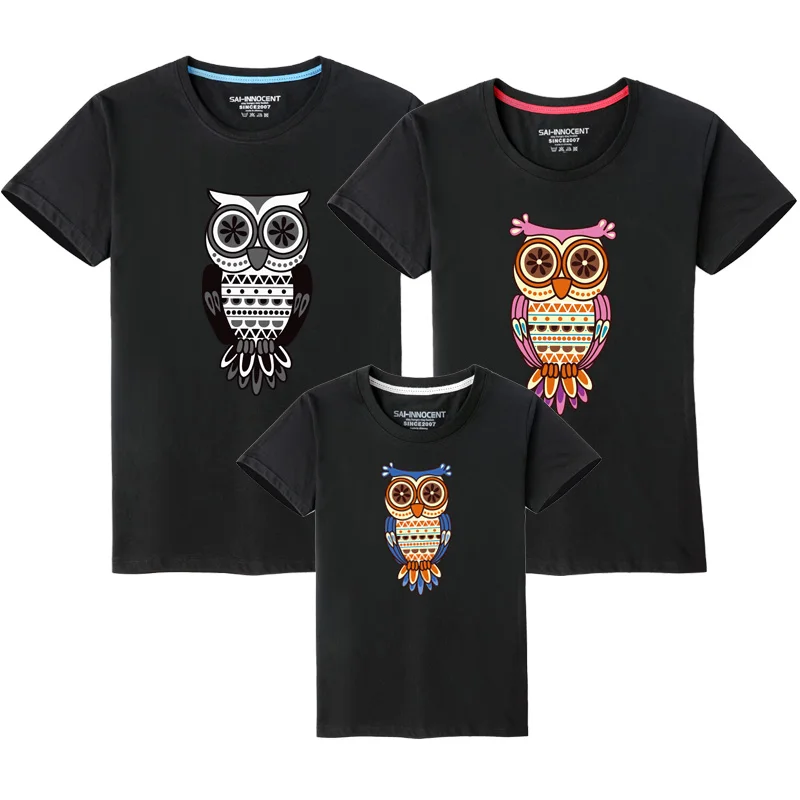 

1pcs Owl Animal Summer Short Sleeve Family Matching T-shirts Mother Daughter Father Son Tops Tees Family Clohthing