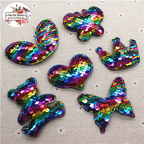 mix equal 12pcs 12 шт. блестки сердце/Бабочка/медведь/нашивки "Корона" блестящая фетровая аппликация для одежды Швейные принадлежности "сделай сам" Ремесло волосы бант центр - Цвет: mix equal 12pcs
