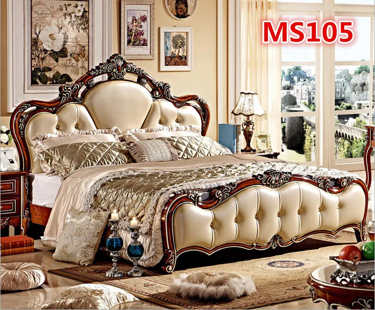 Высококачественная кожаная ручная резная однотонная кровать MS105|quality beds|hand carved