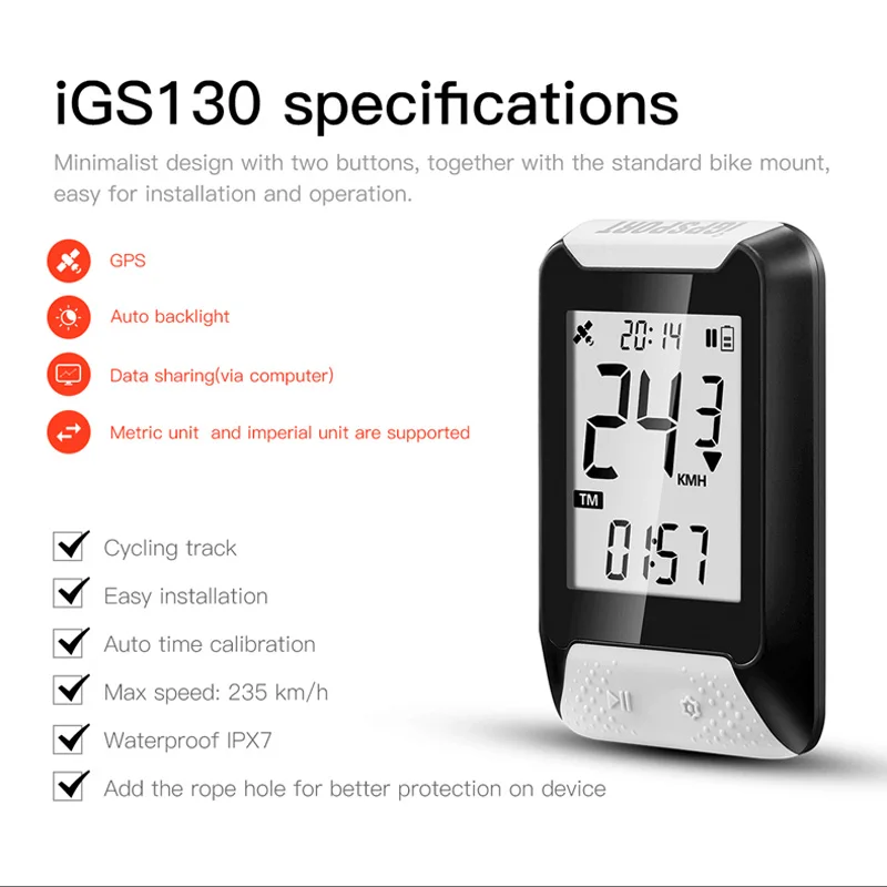 Спидометр iGPSPORT IGS130 беспроводной для велосипеда 2 дюйма IPX7 235 км/ч|Велокомпьютеры| |