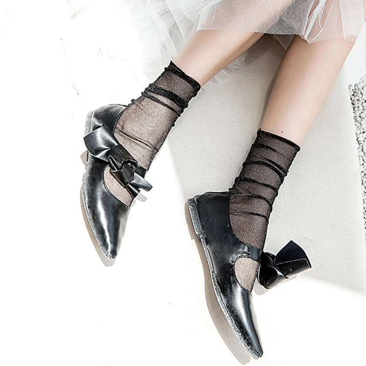 Женские тонкие блестящие носки VPM в стиле Харадзюку ярких цветов шелковые