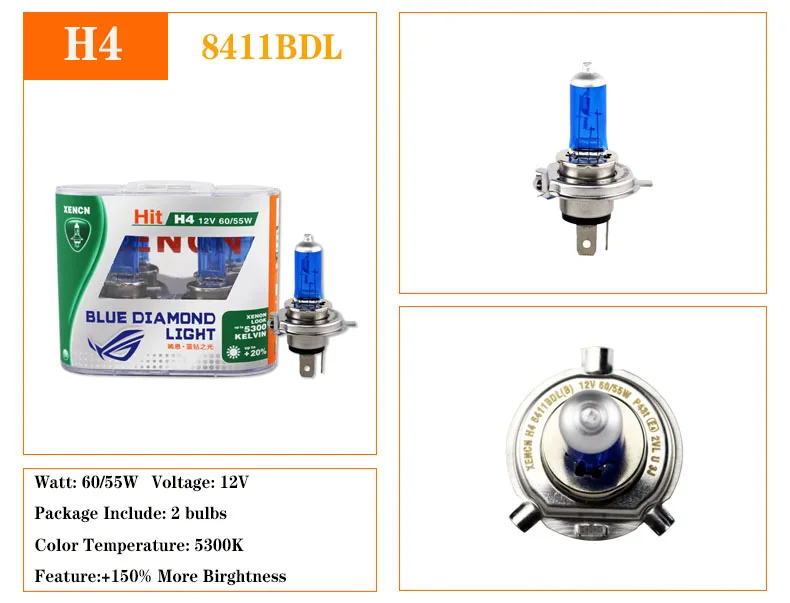 XENCN 12V холодный белый автомобильные галогенные лампы H1 H3 H4 H7 H8 H9 H10 H11 H13 H15 H16 HB1 HB3 HB4 HB5 880 881 9012 9005 9006 H8B H9B