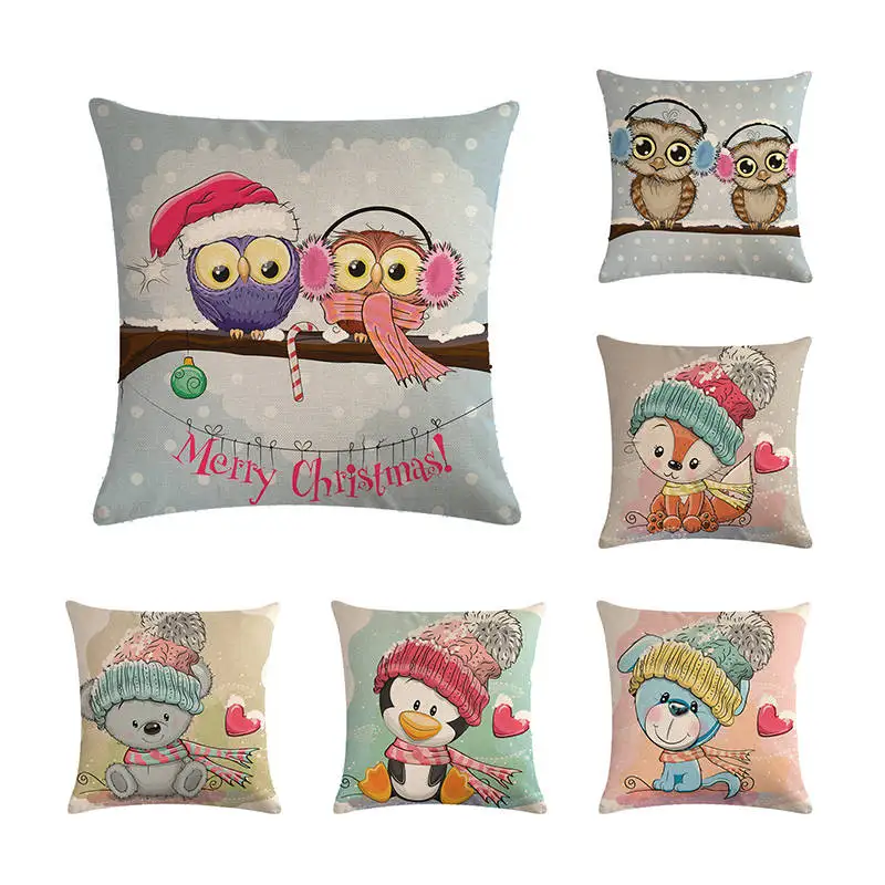 

45 см * 45 см мультяшная Рождественская шапка декоративные подушки в виде животных льняная наволочка для дивана квадратная декоративная наво...