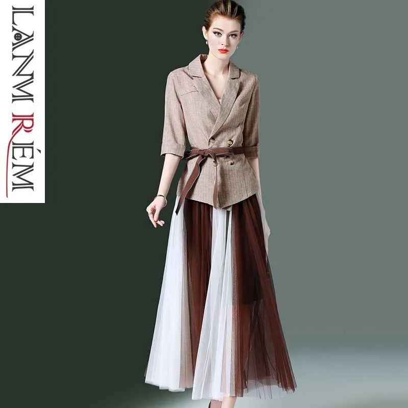 LANMREM 2020 Летний Новый Модный комплект с платьем женский топ коротким рукавом +