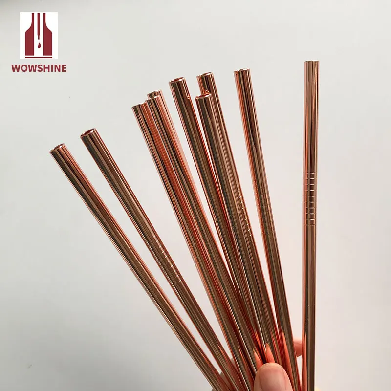 Wowshine,, розовое золото, нержавеющая сталь, 304 соломинки для питья, прямые, 6 мм* 215 мм, 100 шт, гладкие концы