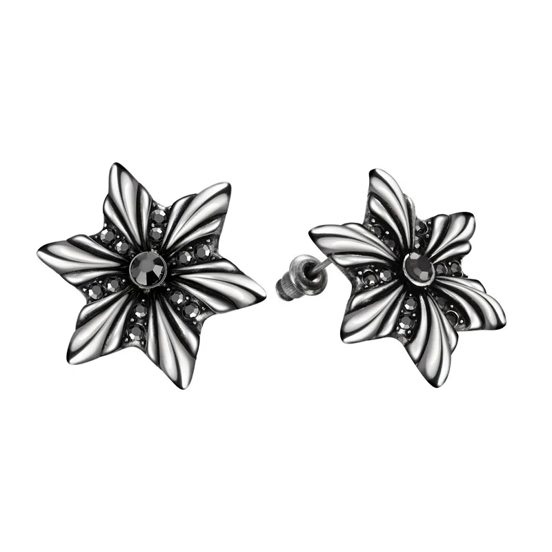 Женя Старинное Серебро Марказит Камень Цветок Серьги Стержня Старинные