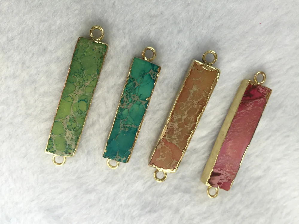 

New Designed Imperial Jaspe r 10x42mm Gme stone Rectangle Necklace Pendant 2loops