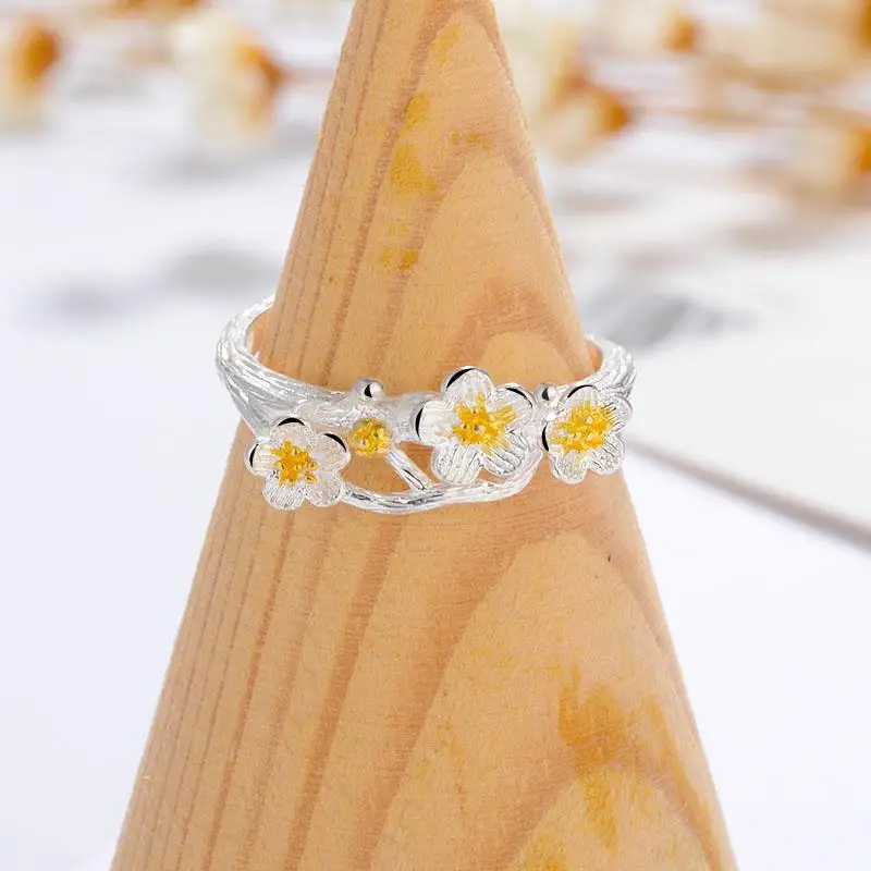 Богемное серебряное кольцо с цветком сливы для женщин Bijoux подарок женский