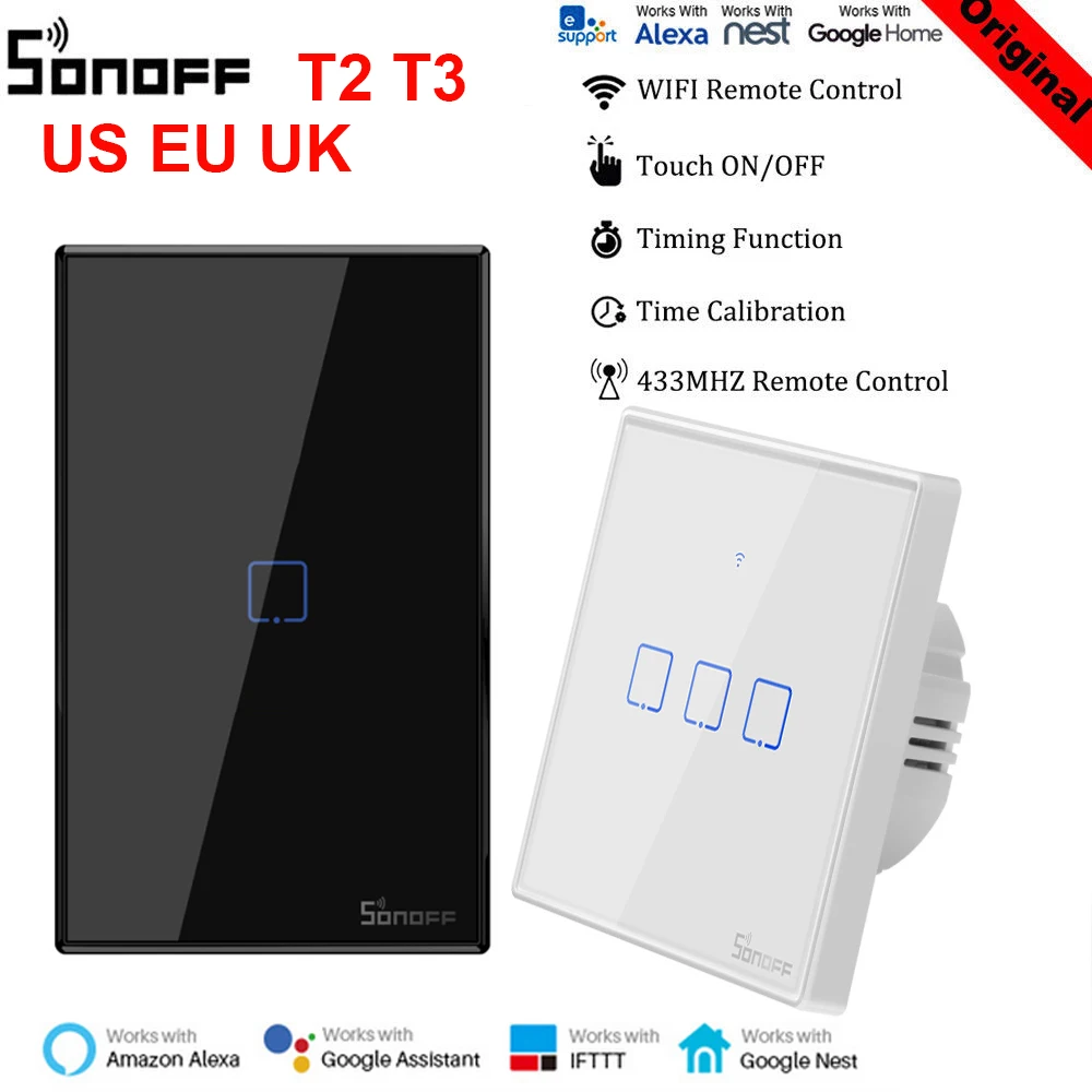 Смарт светильник Sonoff T2/T3 переключатель панель настенный выключатель 1/2/3 банды