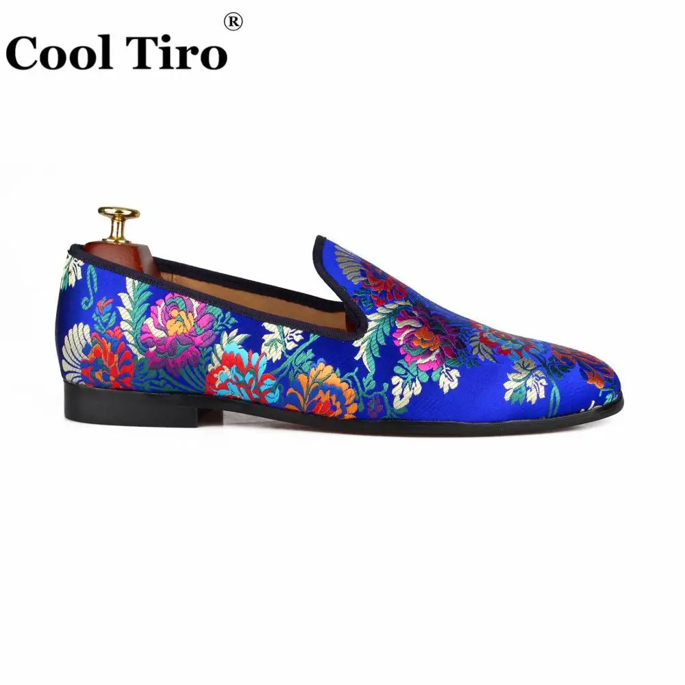 Cool Tiro Silk Jacquard Loafers Men Slippers Moccasins Wedding Men's Dress Shoes Flats Genuine Leather Casual Slip on Blue | Обувь