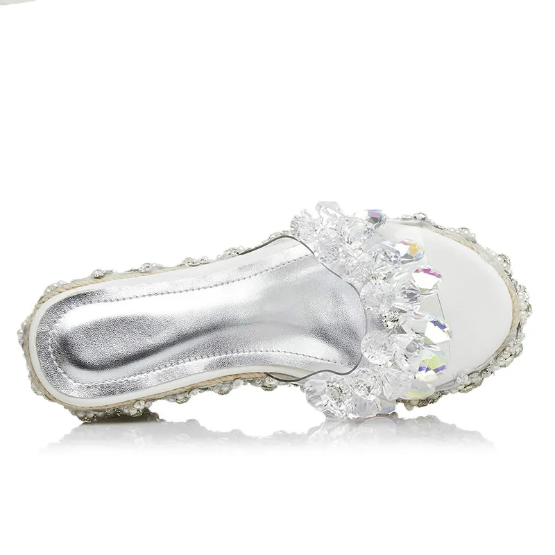 Top Product Women Shoes Pure Handmade Luxury Diamond Fish Head High Heels Wedge Sandals Slippers | Обувь