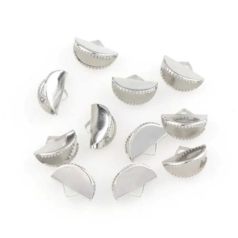 Rhodium 100 шт. 13/15/20 мм металлический полукруглые разноцветные плоские с Cove Застежка шнур с торцевыми крышками затягивающая лента кожаные веревки зажим откидной ювелирные соединители Обжимные - Цвет: Rhodium