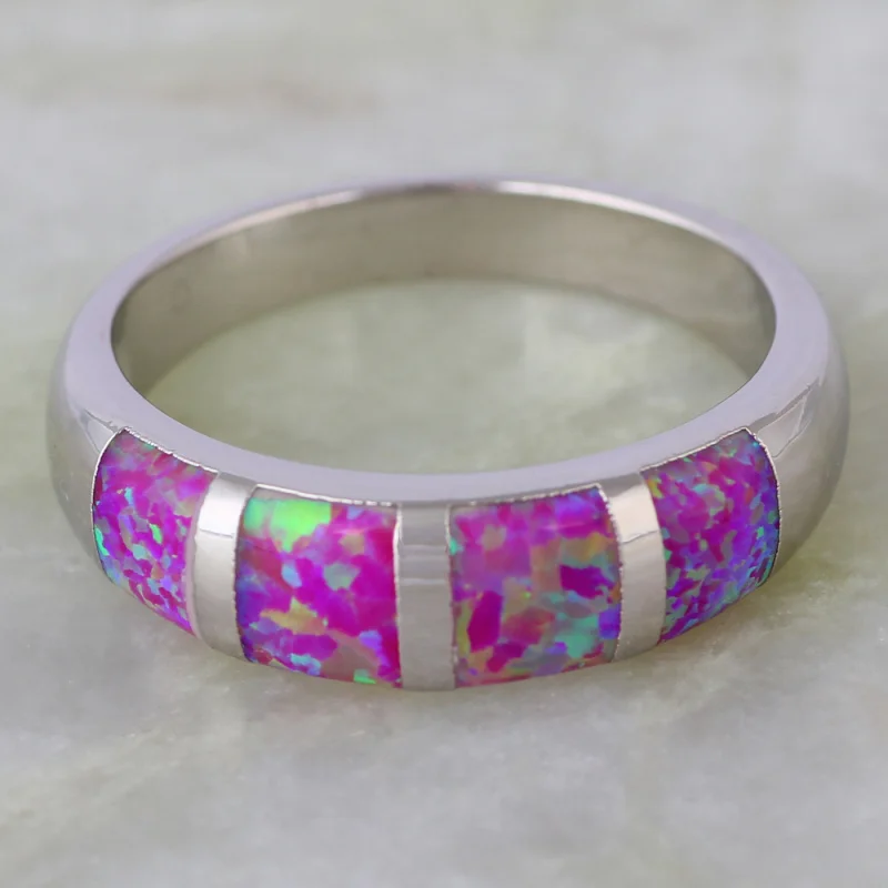 Женское кольцо с опалом серебряного цвета розовым огненным размеры 5 6 7 8 9 R518 2021 |